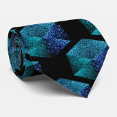 Cravate Aqua bleu scintille diamant motif géométrique noir (Roulé)