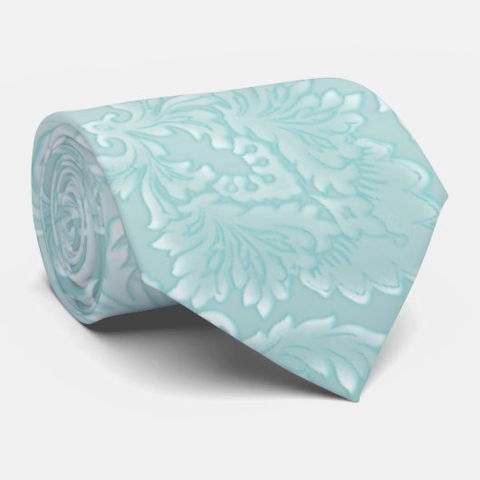 Cravate Aqua Blue Fleur Damask (Roulé)