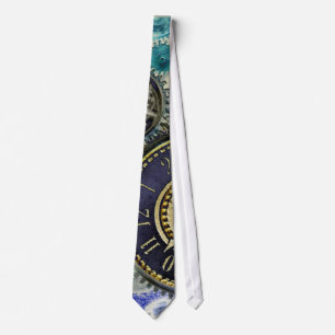Cravate Aqua, Blue steampunk print cravate, engrenages, ro
