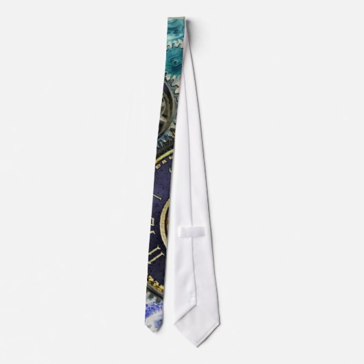 Cravate Aqua, Blue steampunk print cravate, engrenages, ro (Dos)