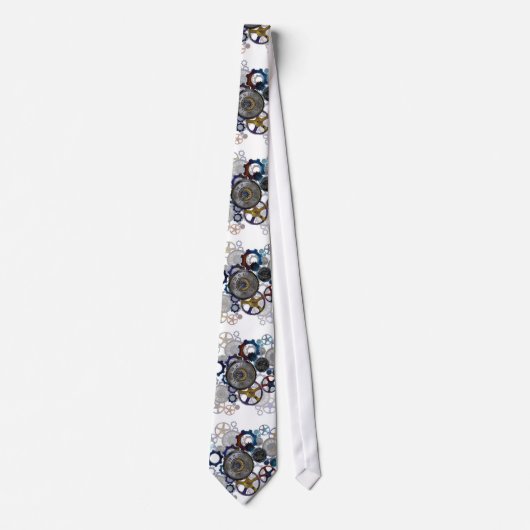 Cravate Aqua, Blue steampunk print cravate, engrenages, ro (Devant)