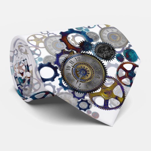 Cravate Aqua, Blue steampunk print cravate, engrenages, ro (Roulé)
