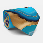 Cravate Aqua Gold Blue Purple Veins Agate (Roulé)