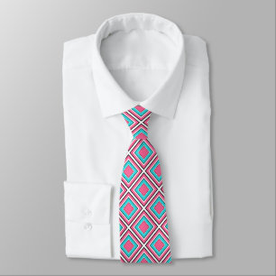 Cravate Aqua Pink Coral Diamond Geometric Pattern