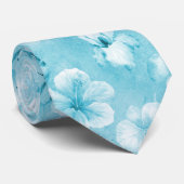 Cravate Aqua tropical Orchidées blanches Hibiscus Floral (Roulé)