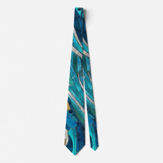 Cravate Aquamarine River Mosaic Art Abstrait (Devant)