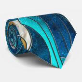 Cravate Aquamarine River Mosaic Art Abstrait (Roulé)