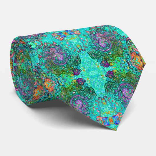 Cravate Aquamarine Super Abstrait Retro Liquid Swirl (Roulé)