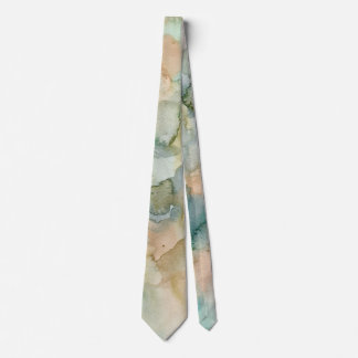 Cravate Aquarelle Abstraite en Vert, Bleu, Or