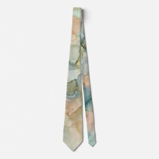 Cravate Aquarelle Abstraite en Vert, Bleu, Or (Devant)