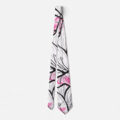 Cravate Aquarelle abstraite noire blanche florale rose (Dos)