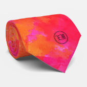 Cravate Aquarelle Abstraite Pink Orange Initiales (Roulé)