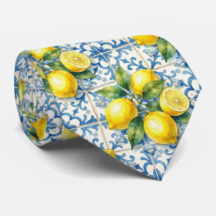 Cravate Aquarelle Amalfi Citron Méditerranée Diamants