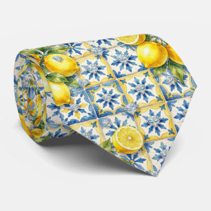 Cravate Aquarelle Amalfi Citron Méditerranée Diamants