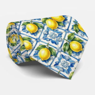 Cravate Aquarelle Amalfi Citron Méditerranée Diamants