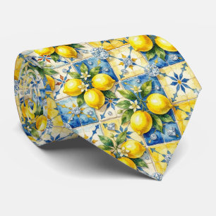 Cravate Aquarelle Amalfi Citron Méditerranée Diamants