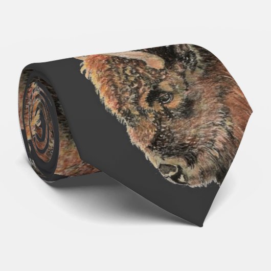 Cravate Aquarelle Bison Buffle Nature animale (Roulé)