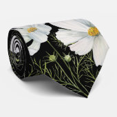 Cravate Aquarelle Blanc Cosmos Fleurs Peinture Botanique (Roulé)