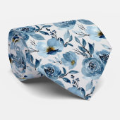 Cravate Aquarelle bleu clair gris bleu foncé Floral (Roulé)