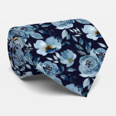 Cravate Aquarelle bleu marine Dusty Floral Hommes (Roulé)