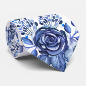 Cravate Aquarelle bleu motif floral (Roulé)