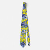 Cravate Aquarelle bleu motif floral B jaune BG (Devant)