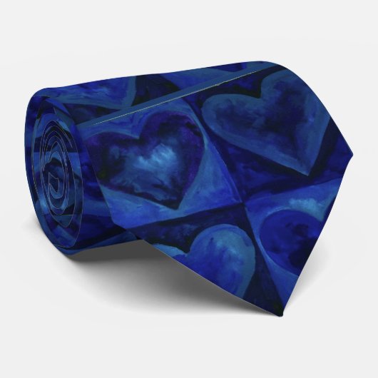 Cravate Aquarelle bleu violet Peint Coeurs de coeur Cravat (Roulé)