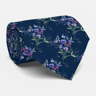 Cravate Aquarelle Blue Sweet Peas Garden Flower Motif