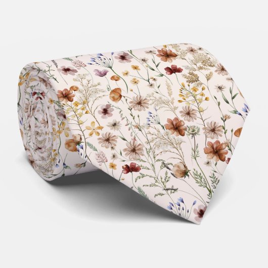 Cravate Aquarelle Boho motif floral (Roulé)