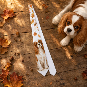 Cravate Aquarelle Cavalier King Charles Spaniel d'automne