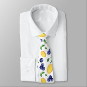 Cravate Aquarelle Citron Bleuet Citron Fruit (Attaché)