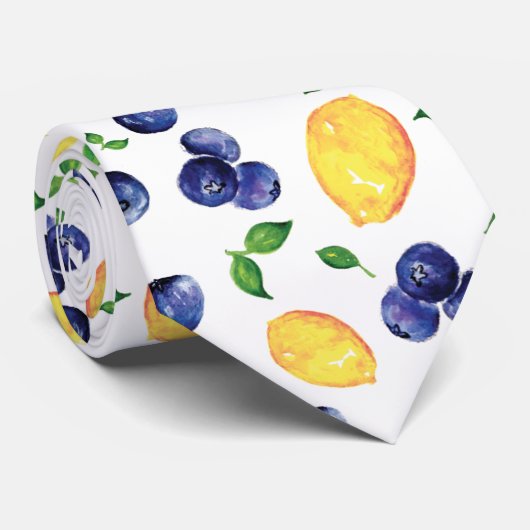 Cravate Aquarelle Citron Bleuet Citron Fruit (Roulé)