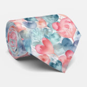 Cravate Aquarelle Coeurs Saint-Valentin (Roulé)