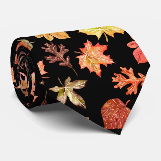 Cravate Aquarelle colorée feuilles automne motif (Roulé)