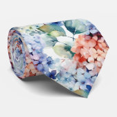 Cravate Aquarelle Couleur mixte Fleurs d'hydrangée (Roulé)