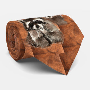 Cravate Aquarelle Cute Raccoon Famille Motif Animal