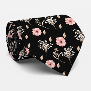 Cravate Aquarelle de chambre rose Floral noir Mariage