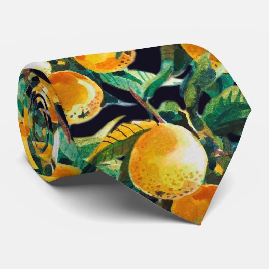 Cravate Aquarelle de fruits oranges Impression fraîche d' (Roulé)