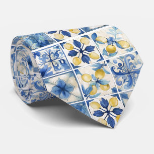 Cravate Aquarelle de la côte amalfitaine Citron méditerran