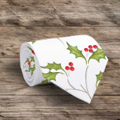 Cravate Aquarelle de Noël simple Holly Berries Verdure