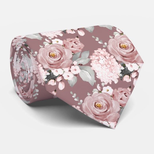 Cravate Aquarelle Dusty Rose Hydrangeas do-it-yourself Mau (Roulé)