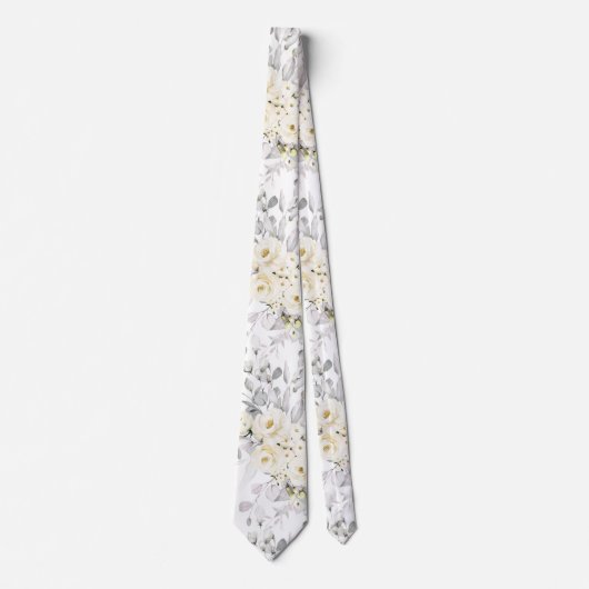 Cravate Aquarelle Elegant Crème Roses+Cravate Eucalyptus (Devant)