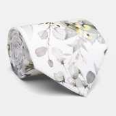 Cravate Aquarelle Elegant Crème Roses+Cravate Eucalyptus (Roulé)