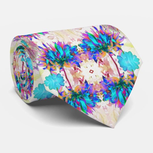 Cravate Aquarelle étonnante Rainbow Cactus Dahlia (Roulé)