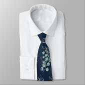Cravate Aquarelle Eucalyptus Vert Motif bleu marine (Attaché)