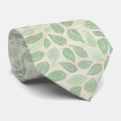 Cravate Aquarelle Feuilles en beige et vert (Roulé)