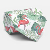 Cravate Aquarelle flamants roses et feuilles (Roulé)