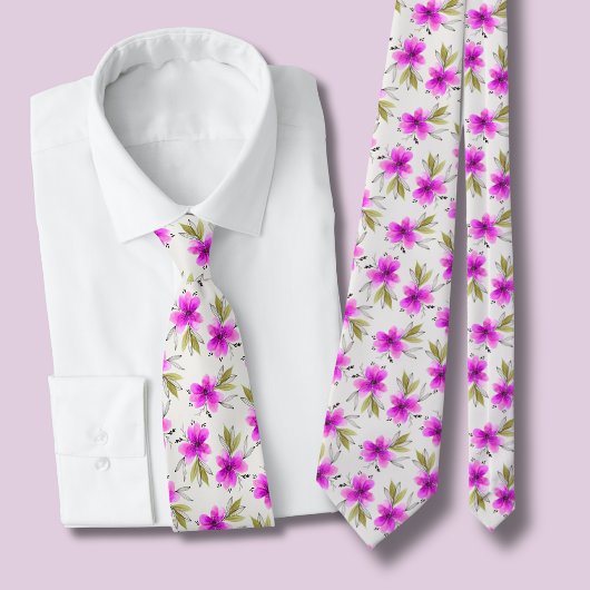 Cravate Aquarelle fleur de lys rose florale