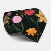 Cravate Aquarelle Fleur sauvage colorée Design noir (Roulé)