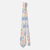 Cravate Aquarelle Fleurs Dusty Bleu Dusty Roses Rose (Devant)